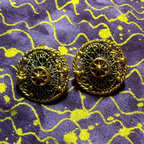 Vintage Hobe Gold and Silver Tone Clip Earrings - Picture 1 of 5